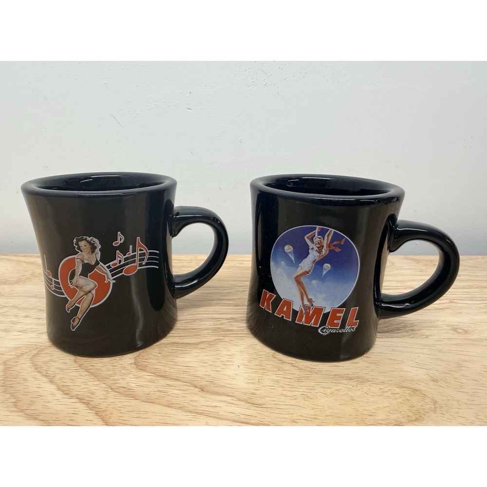 Vintage 1998 Kamel Cigarettes Lot Of  2 RJ Reynolds Ceramic Coffee Mug Black #39